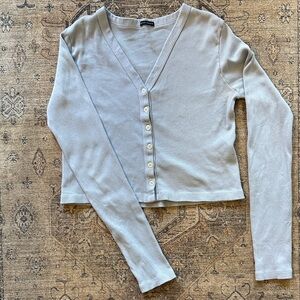 Light Blue Brandy Melville Ribbed V-Neck Button Front Cardigan